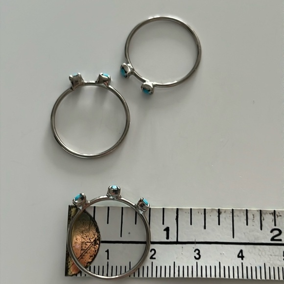 SILVER Women’s stacked rings authentic from Mexico with turquoise stones - Picture 6 of 6
